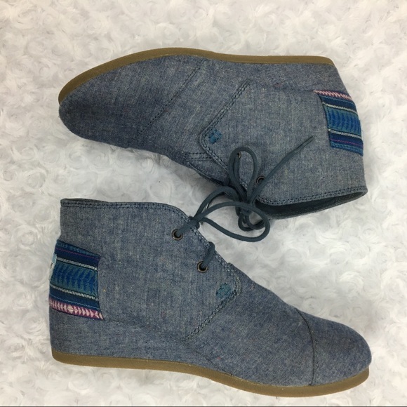 Toms Shoes - TOMS Desert Wedge Blue Chambray Booties